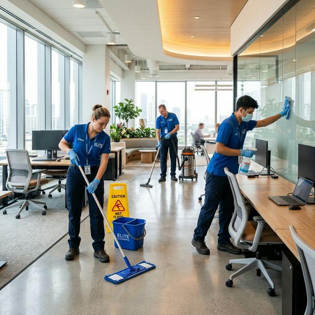 Professional cleaning team at work